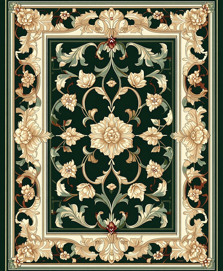 Ornate Floral Vine Persian-Inspired Rug
