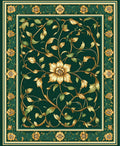 Emerald Green Floral Vine Border Rug