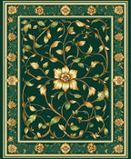 Emerald Green Floral Vine Border Rug