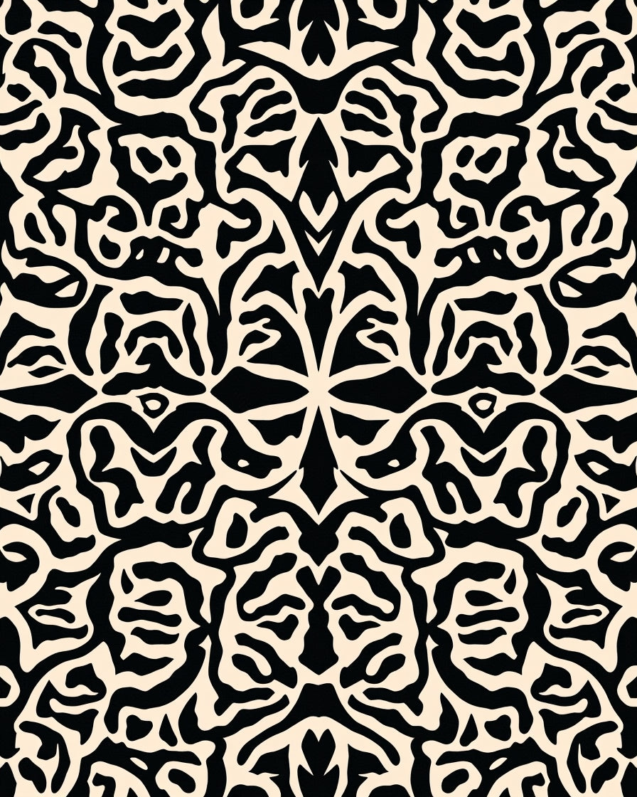 Bold Black Ivory Organic Pattern Rug