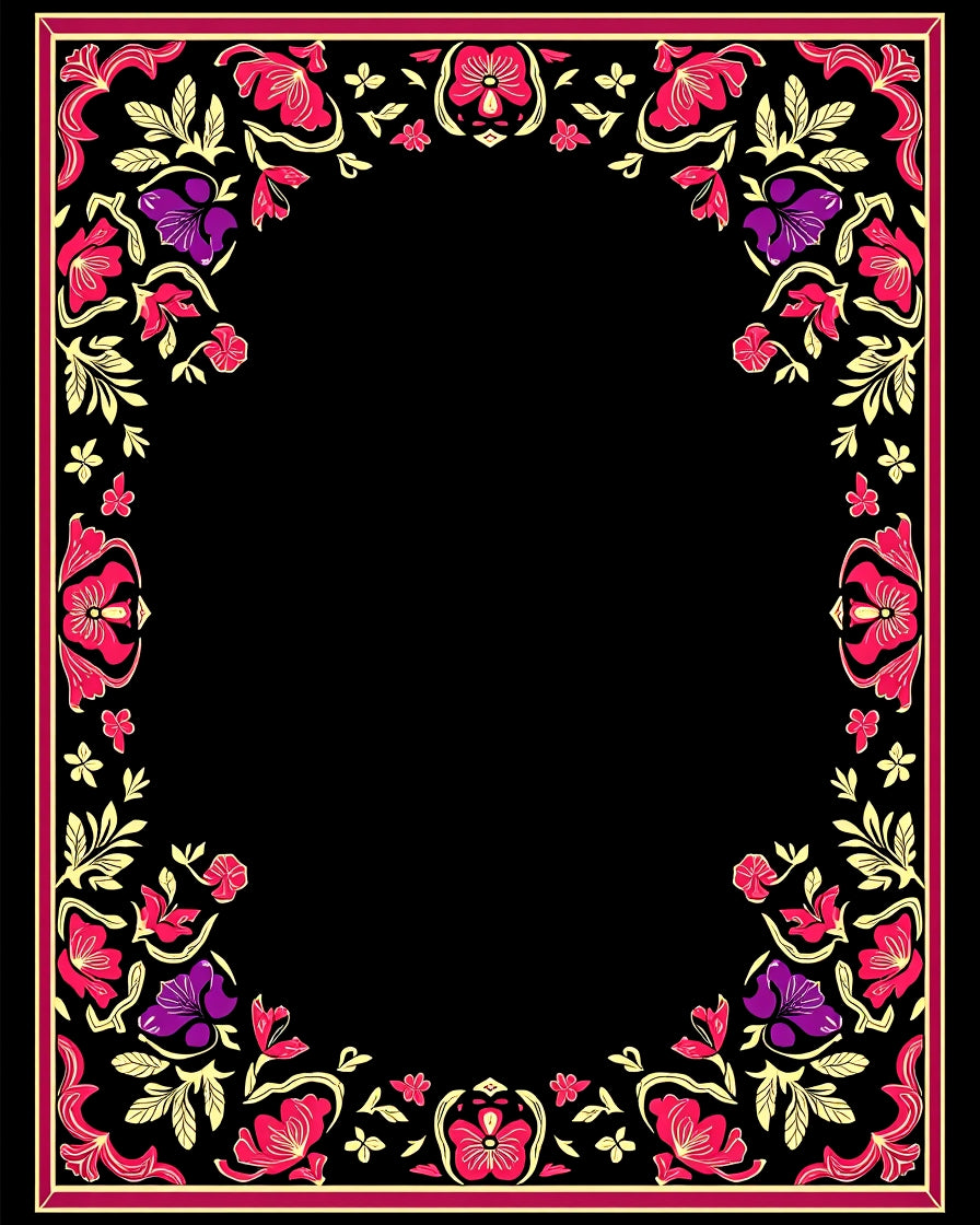 Floral Frame Vibrant Red Purple Design Rug