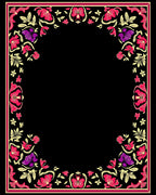 Floral Frame Vibrant Red Purple Design Rug
