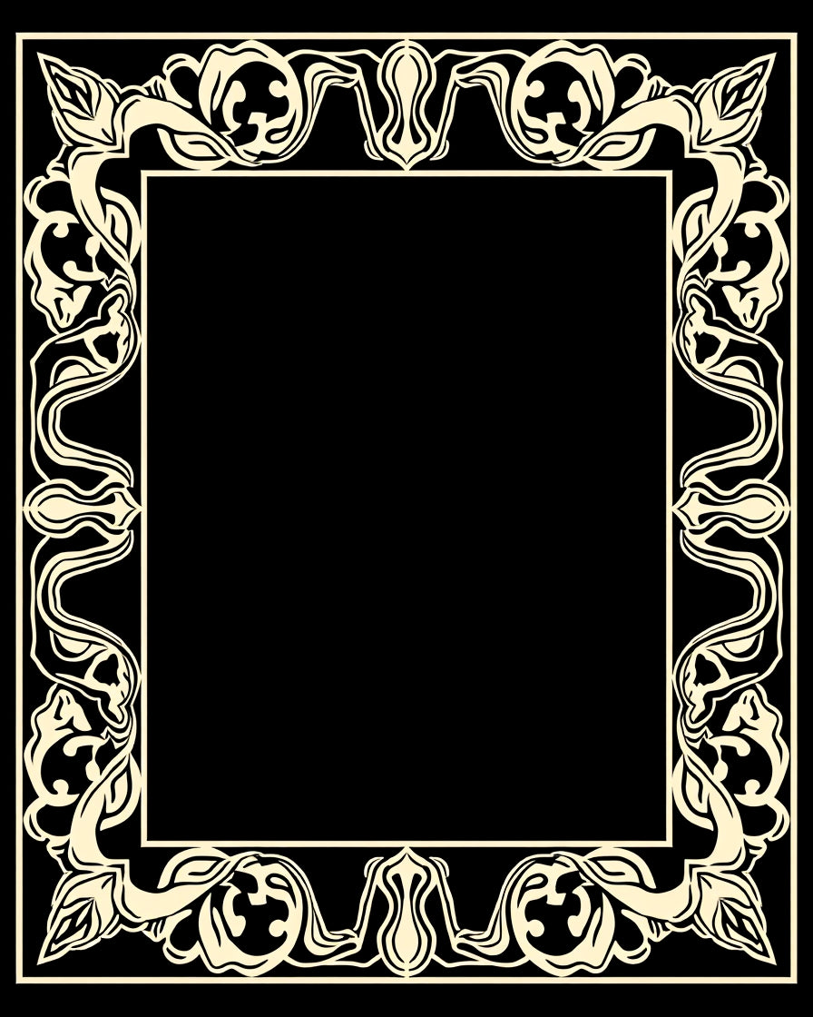 Art Nouveau Beige Black Floral Border Rug