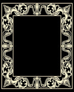 Art Nouveau Beige Black Floral Border Rug