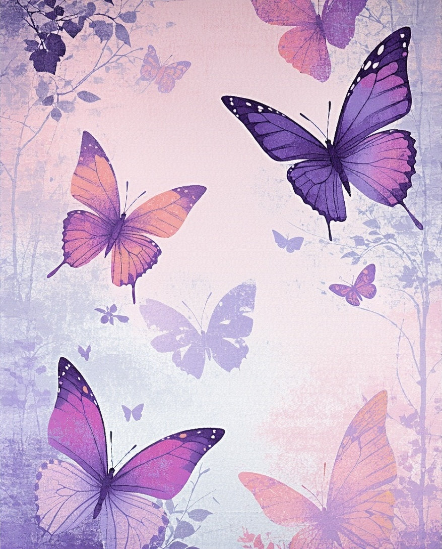 Purple Floral Butterfly Pattern Decor Rug
