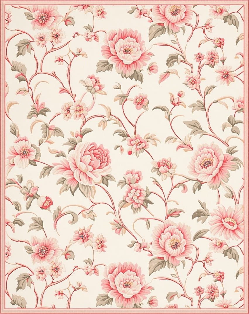 Vintage Floral Vines Cream Rug