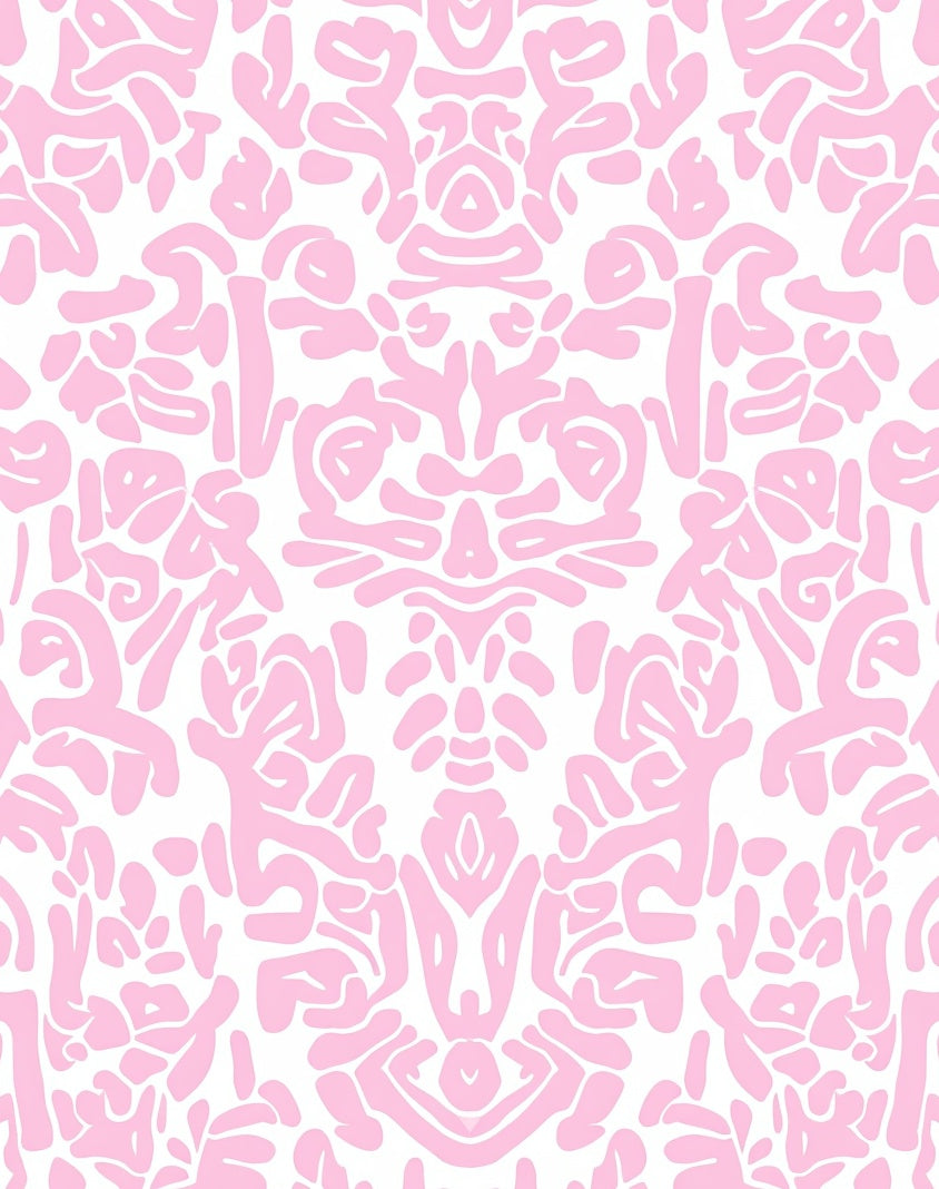 Whimsical Pink Abstract Damask Pattern Rug
