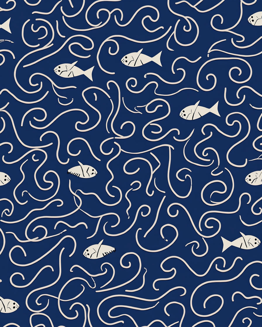 Whimsical Fish Swirling Currents Pattern Rug