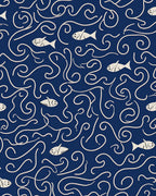 Whimsical Fish Swirling Currents Pattern Rug