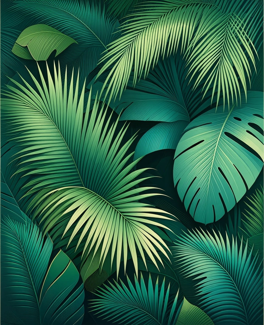 Lush Green Tropical Leaf Pattern Rug