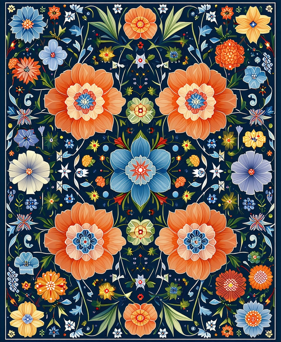 Ornate Floral Meadow Pattern Rug
