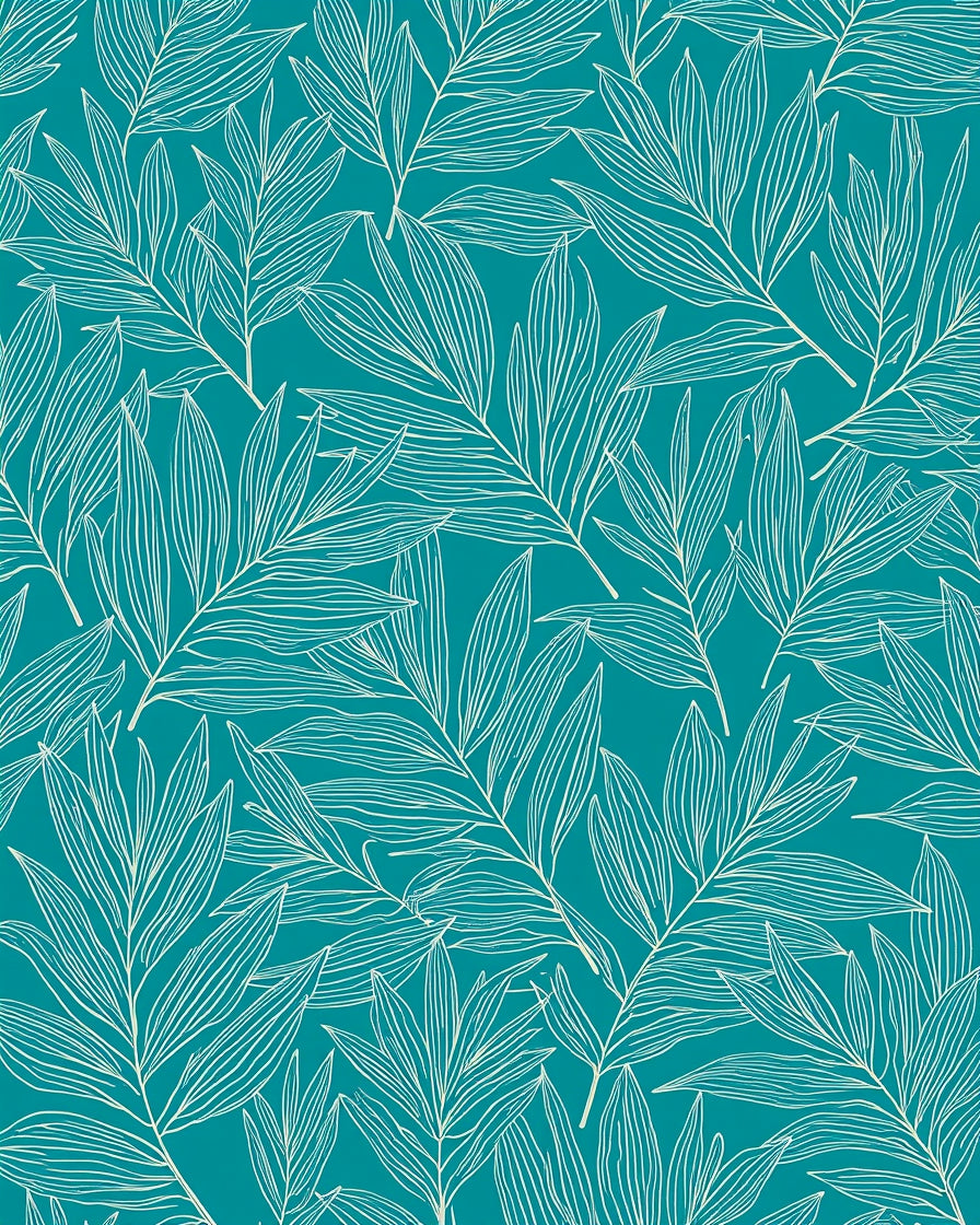 Teal Leaf Pattern Design Rug