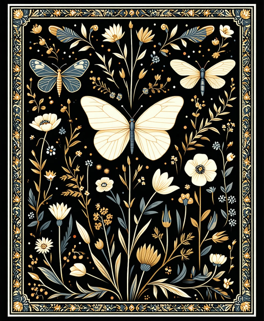 Whimsical Butterfly Garden Floral Pattern Rug