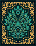 Emerald Leafy Swirls Golden Frame Design Rug
