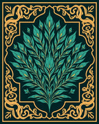 Emerald Leafy Swirls Golden Frame Design Rug