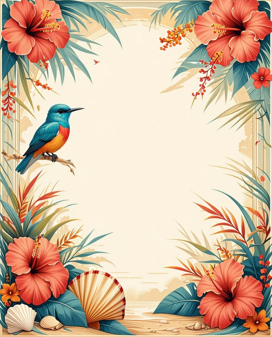 Tropical Bird Hibiscus Floral Design Rug