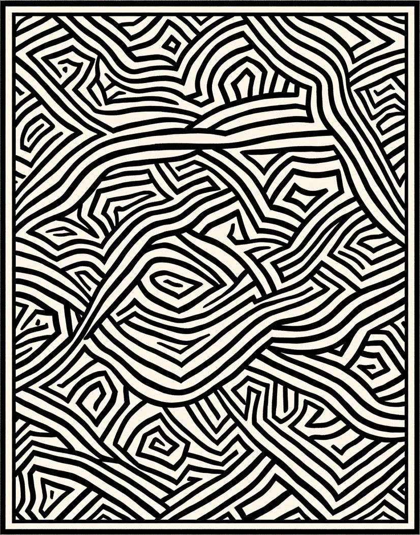 Bold Black And White Abstract Flow Rug