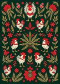 Folk Rooster Floral and Foliage Rug