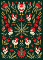 Folk Rooster Floral and Foliage Rug
