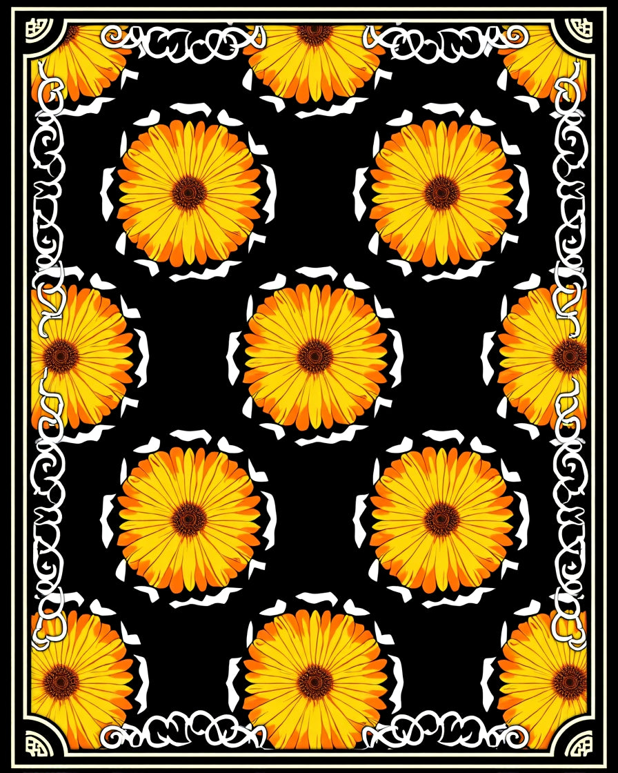 Vibrant Yellow Floral Pattern Rug