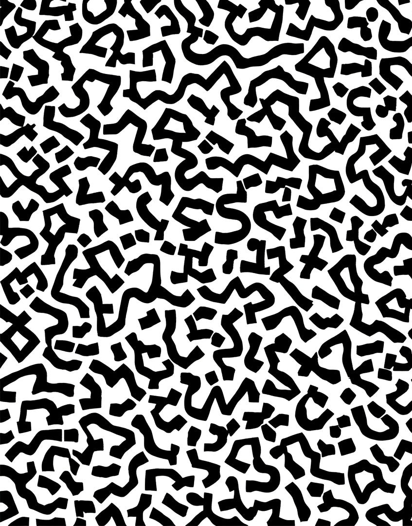 Abstract Black White Wavy Shapes Rug