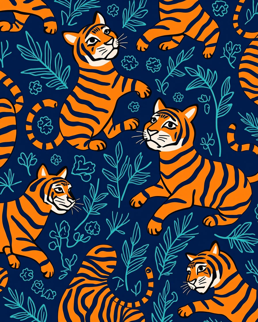 Vivid Tiger Floral Pattern Design Rug