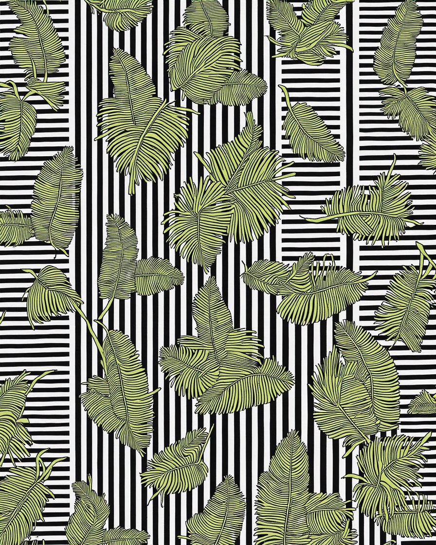 Tropical Palm Leaf Striped Design Rug