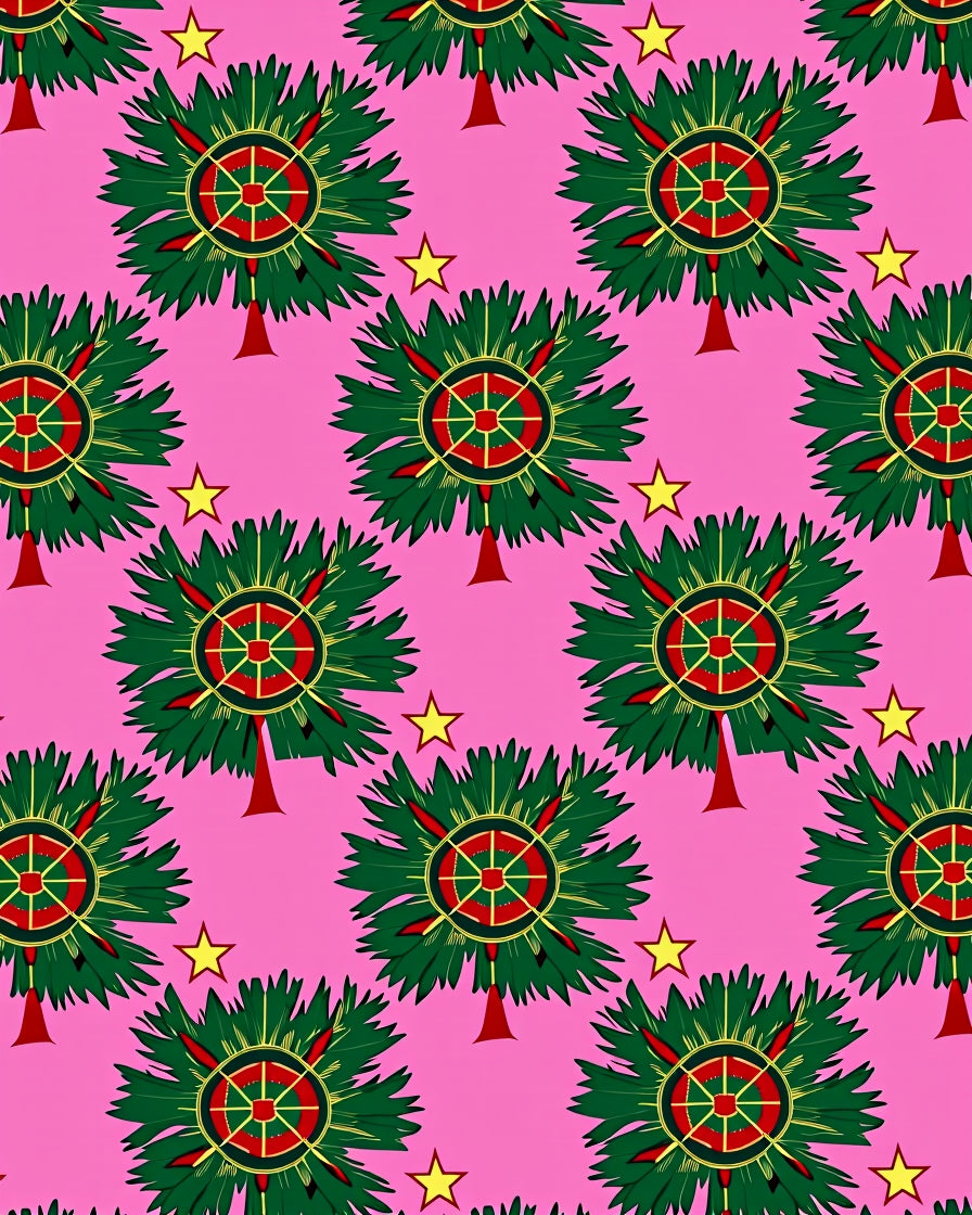Pink Green Red Star Medallion Rug