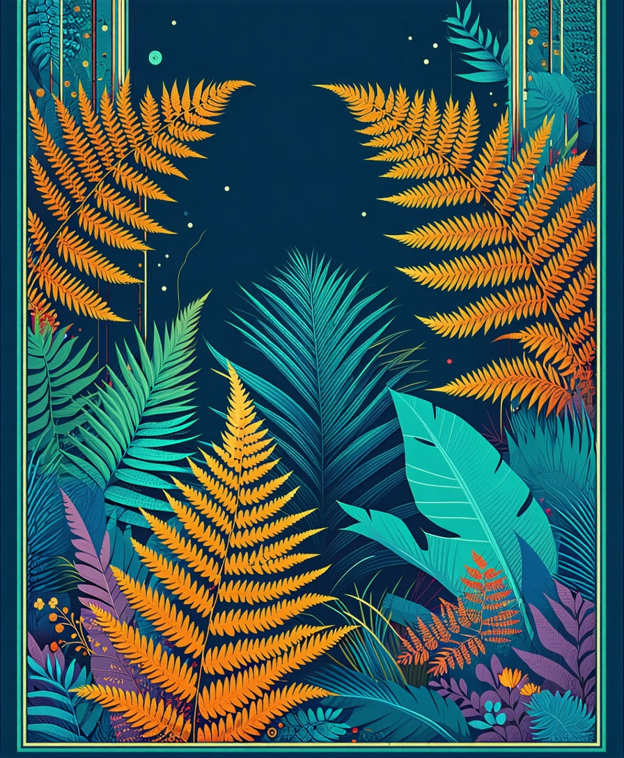 Vibrant Tropical Fern Leaf Pattern Rug