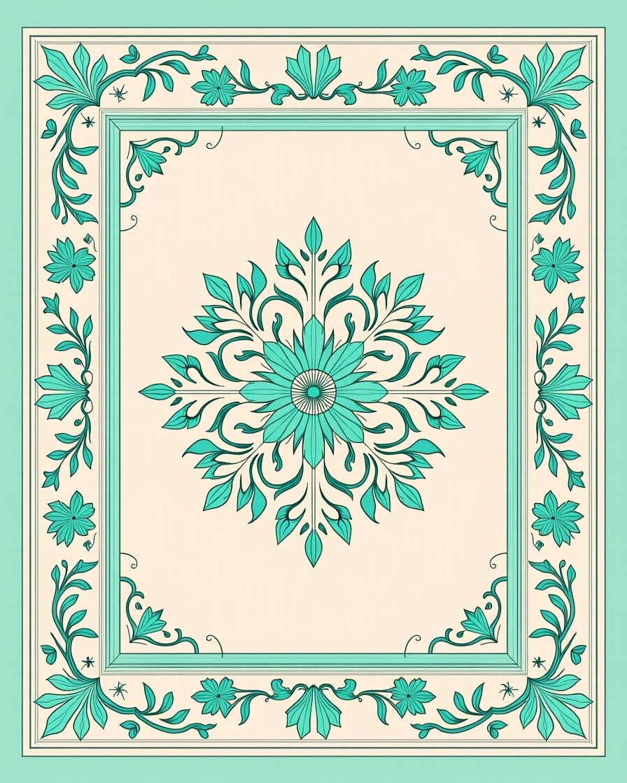 Ornate Floral Border Medallion Design Rug