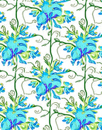 Floral Vines Blossoms Blue Print Rug