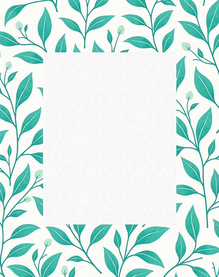 Teal Botanical Vines Border Rug