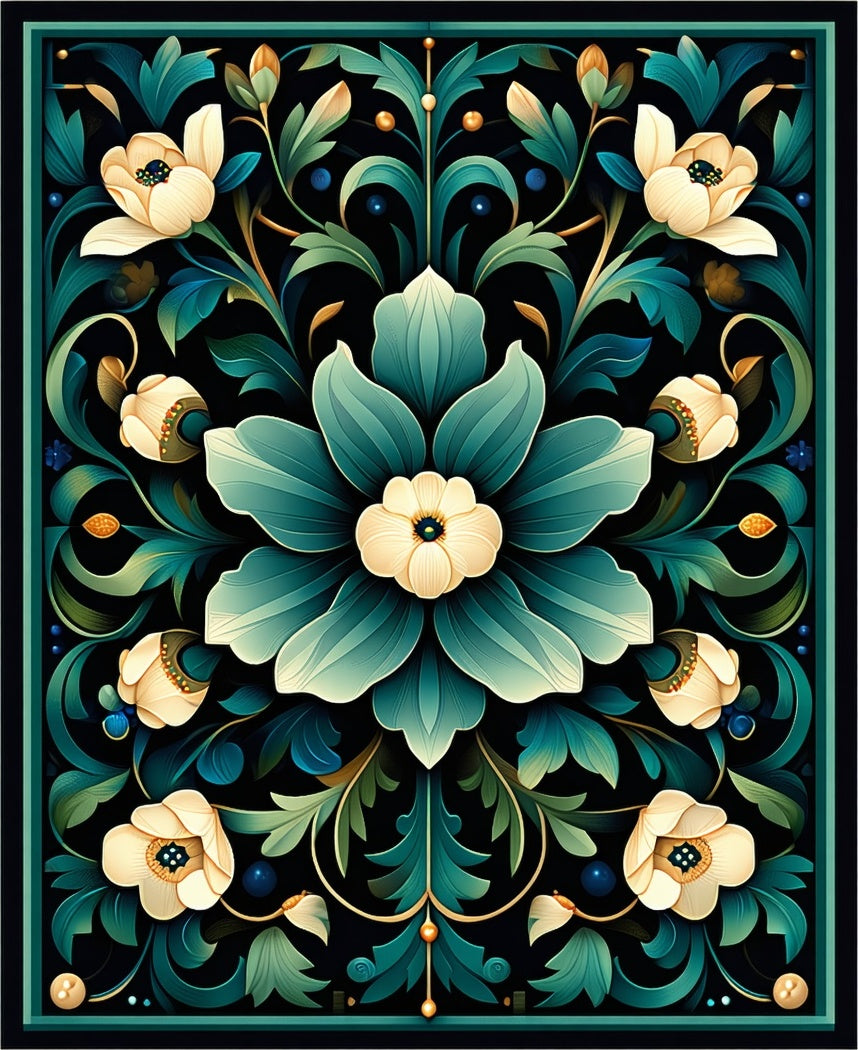Delicate Floral Pattern With Deep Teal Accents Rug