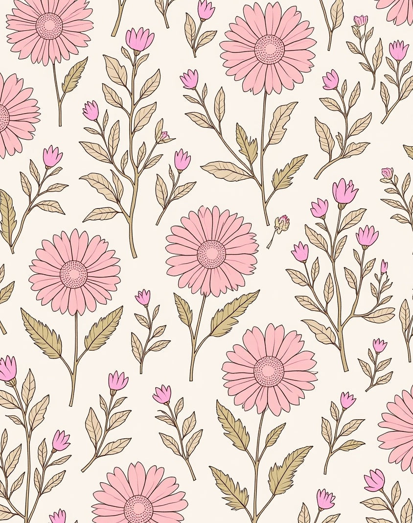 Pink Daisy Floral Botanical Pattern Rug