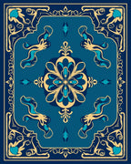 Elegant Teal Golden Floral Medallion Rug