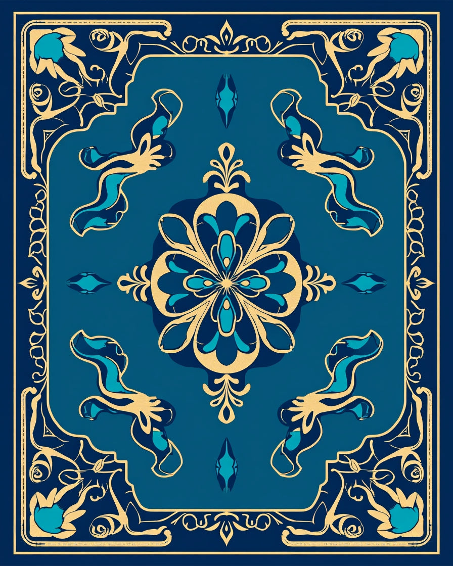 Elegant Teal Golden Floral Medallion Rug
