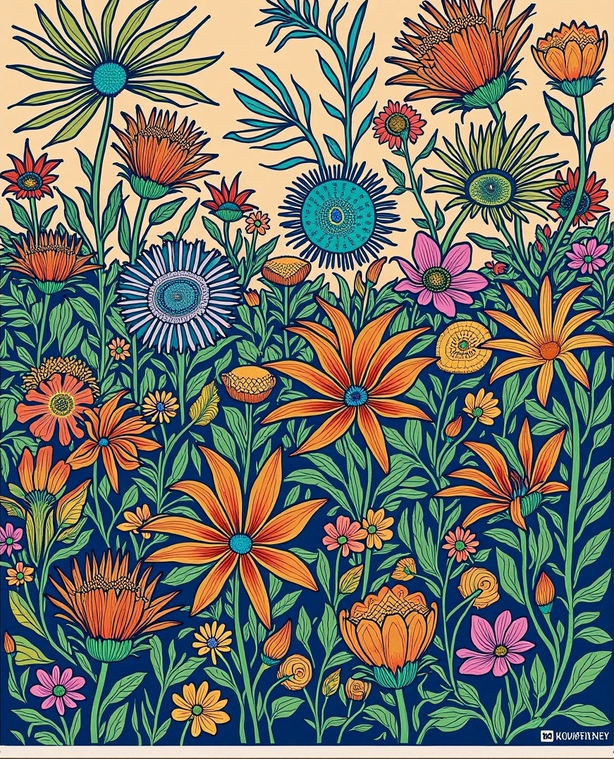 Vibrant Floral Garden Pattern Rug