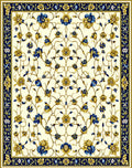 Intricate Floral Garden Blue Gold Design Rug