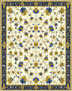 Intricate Floral Garden Blue Gold Design Rug