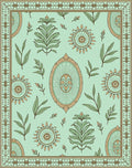 Pale Green Floral Medallion Border Rug