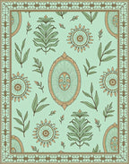 Pale Green Floral Medallion Border Rug
