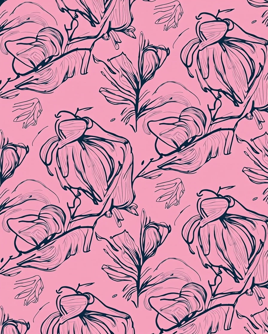 Textured Pink Floral Sketch Pattern Rug