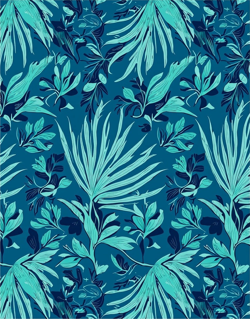 Tropical Leaf Patterned Teal Rug
