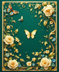 Golden Floral Butterfly Botanical Design Rug