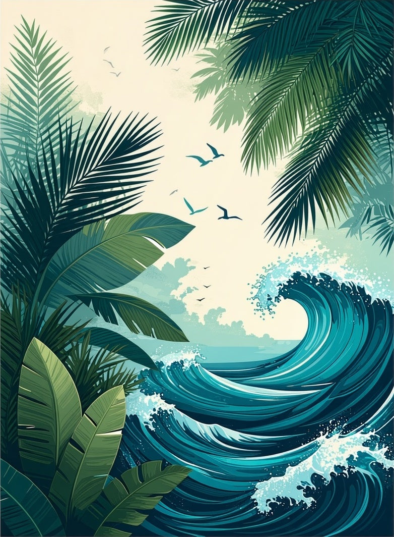 Tropical Jungle Wave Birds Pattern Rug