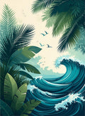 Tropical Jungle Wave Birds Pattern Rug