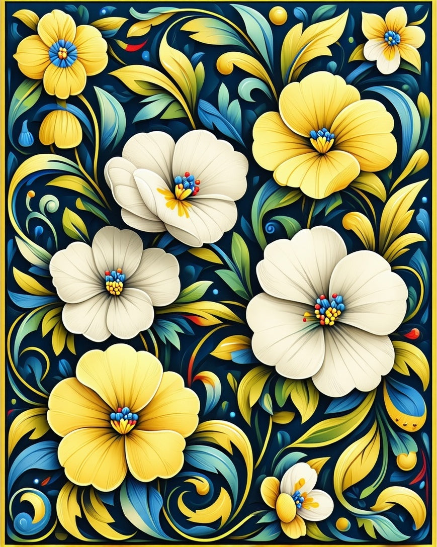 Bold Floral Design with Yellow and White Blooms Rug