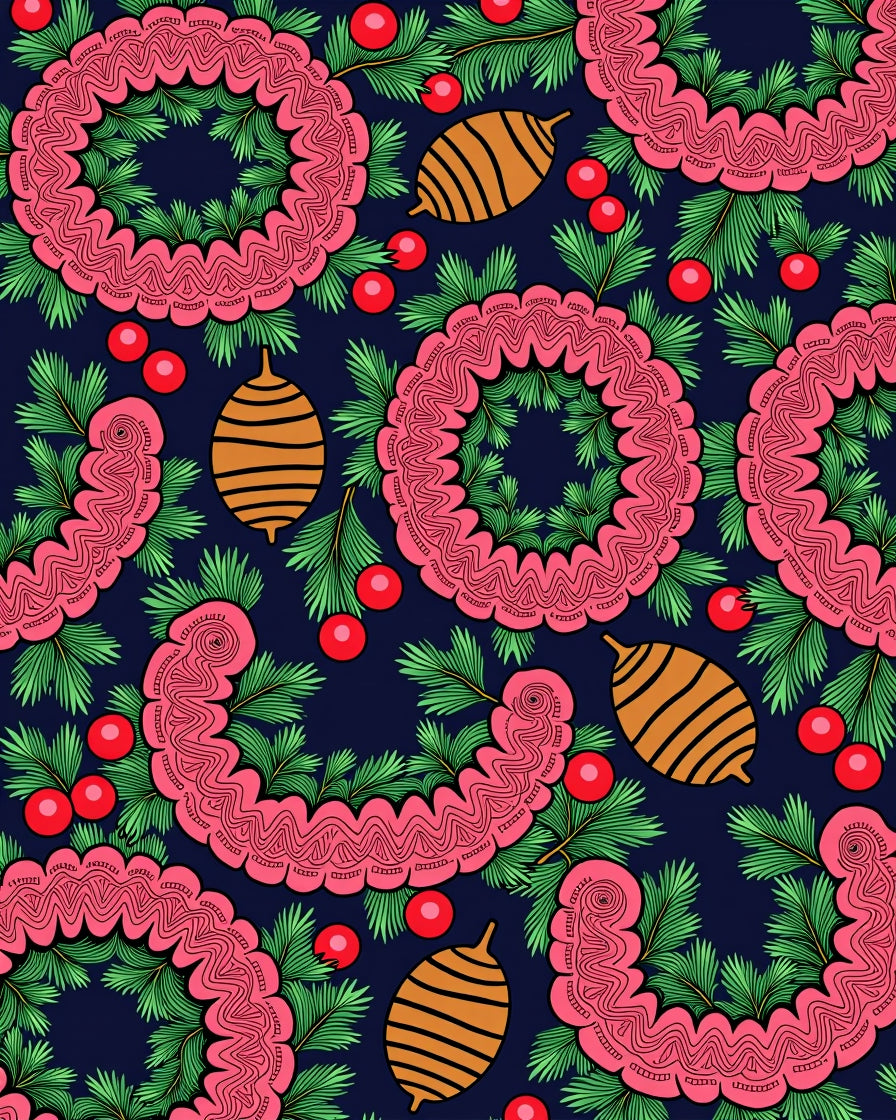Crimson Red Holly Wreath Ornaments Rug