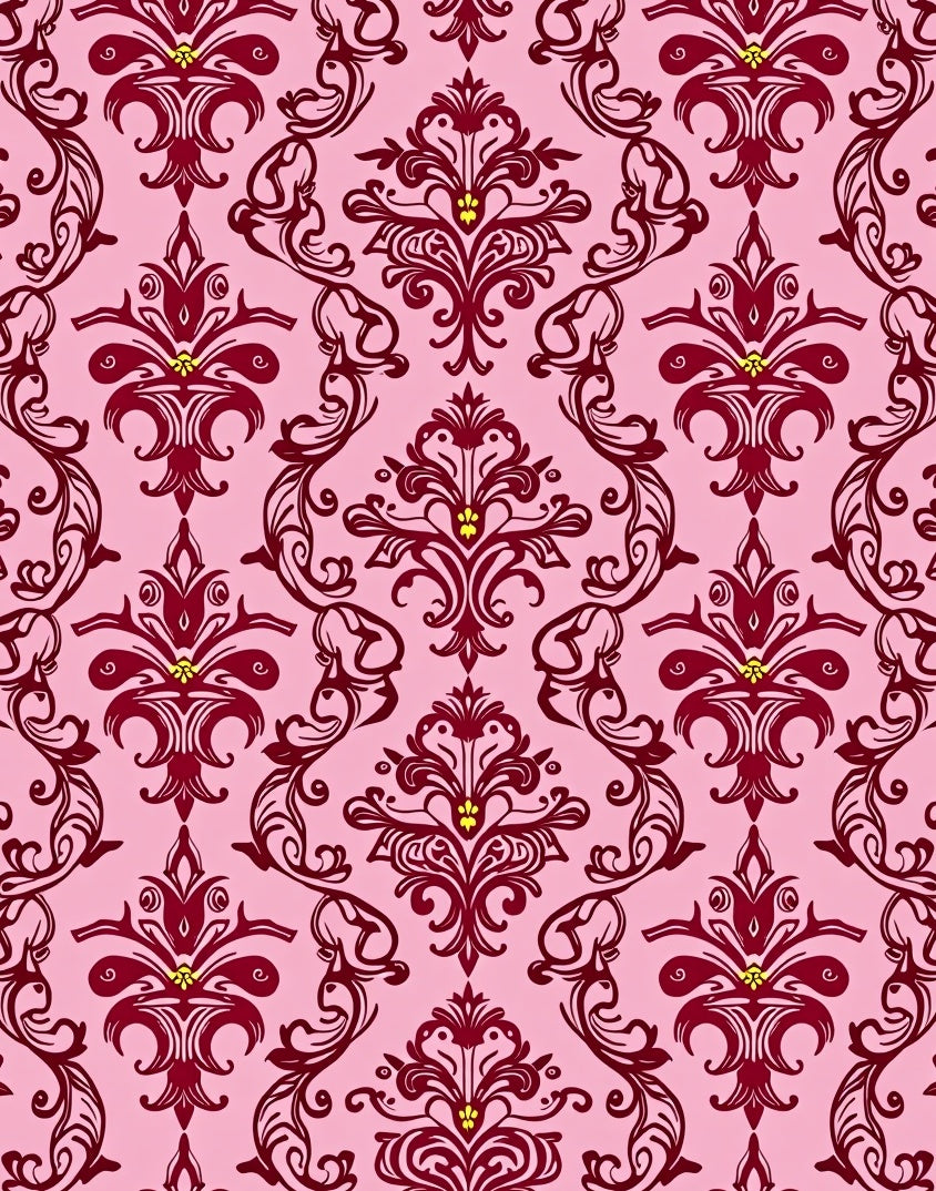 Crimson Floral Damask Pink Background Rug