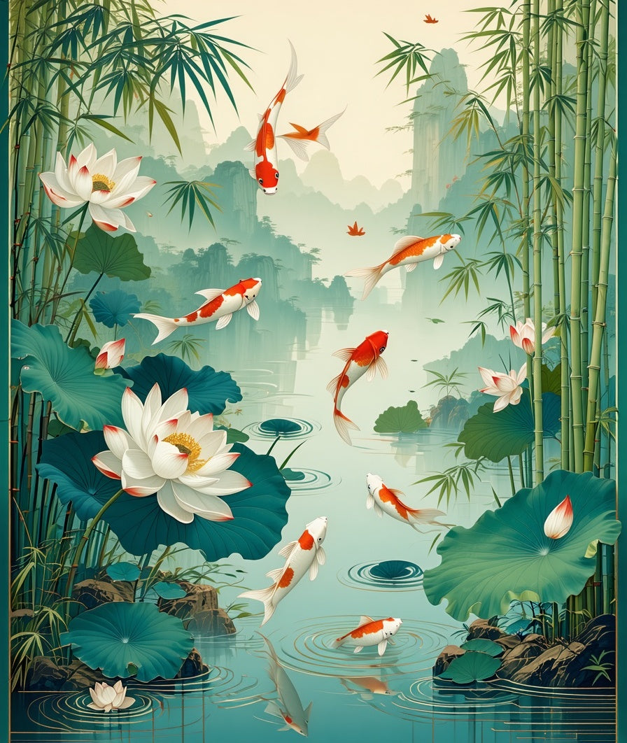 Serene Koi Fish Lotus Garden Rug